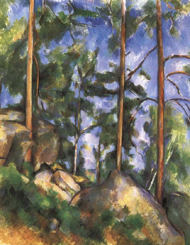 Paul Cezanne pine trees and rock oil painting picture